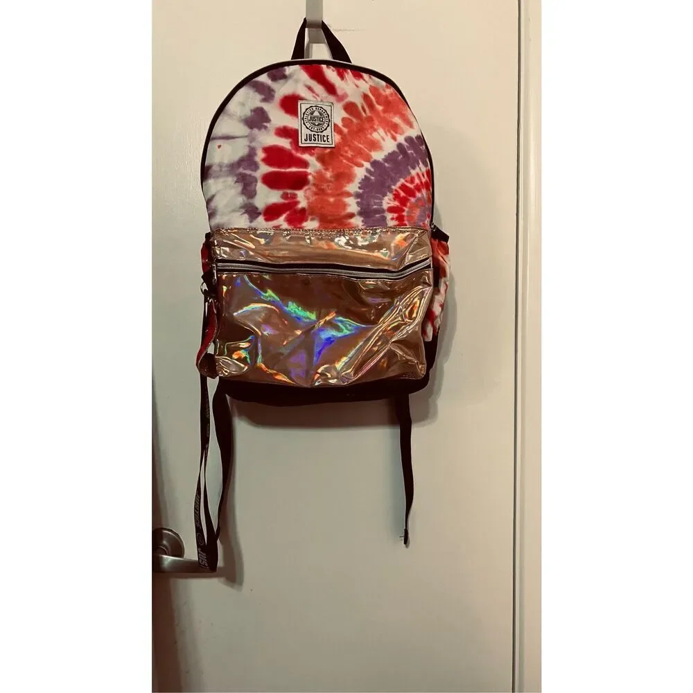 JUSTICE LARGE PINK AND PURPLE TIE DYE BACKPACK